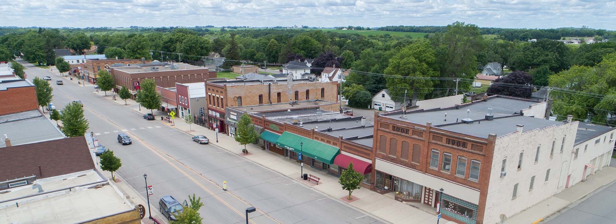 Downtown Kenyon from above, 2nd Street running through the middle